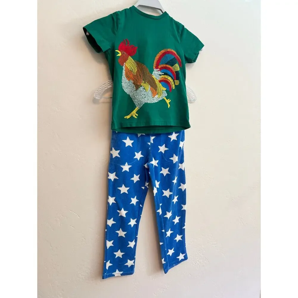 Mini Boden Boys Rooster Tee Shirt & Star Fleece Lounge Pants Set Size: 5-6 Years